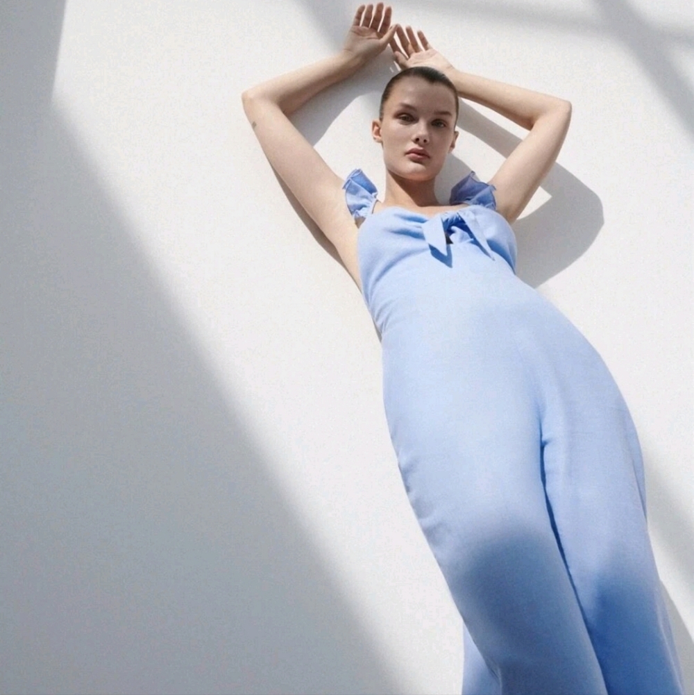 Zara Light Blue Ruffle-Strap Jumpsuit - Picture 3 of 11